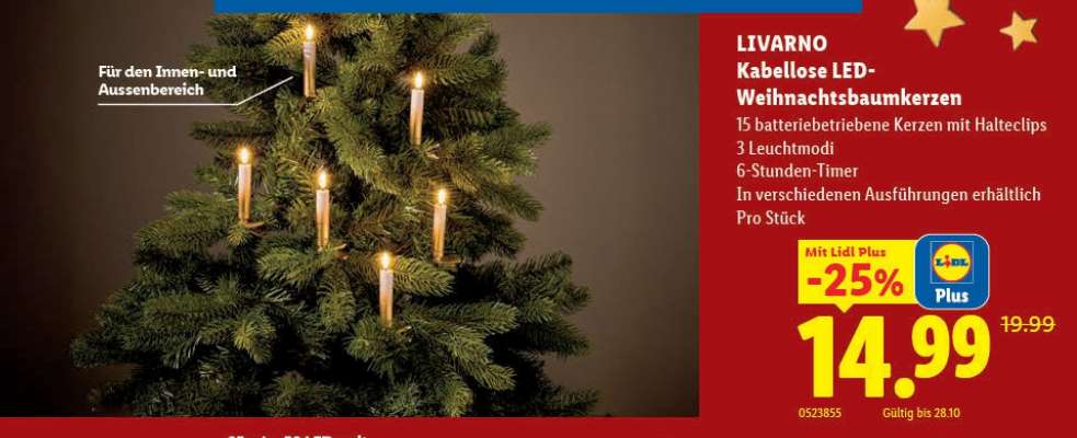 LIVARNO Kabellose LED-Weihnachtsbaumkerzen