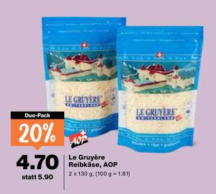 Le Gruyère Reibkäse, AOP