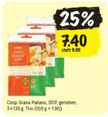 Coop Grana Padano, DOP, gerieben
