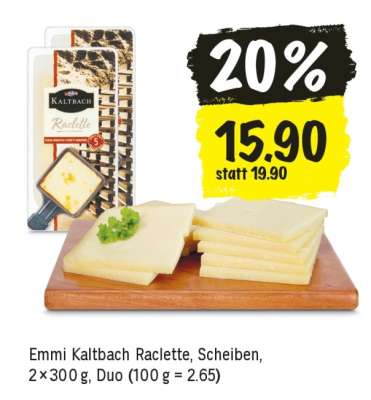 Emmi Kaltbach Raclette, Scheiben