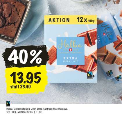 Halba Tafelschokolade Milch extra, Fairtrade Max Havelaar