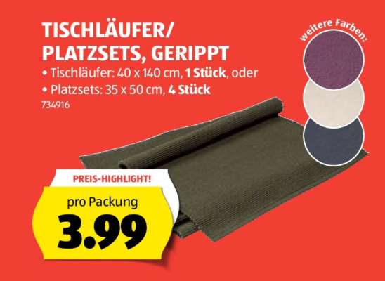 TISCHLÄUFER/PLATZSETS, GERIPPT